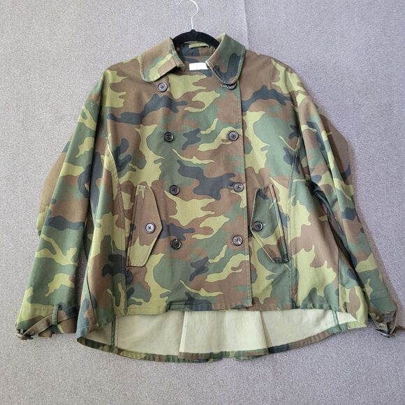 Lini S Camo Print Dana Trench Coat Double Breasted Cape Jacket 729 - Picture 2 of 11